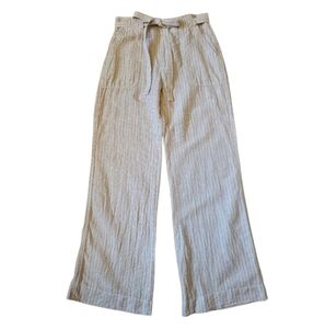 SZ4 GAP Linen Pants Cotton Khaki Stripe Wide Leg Pants With Tie Belt Matching